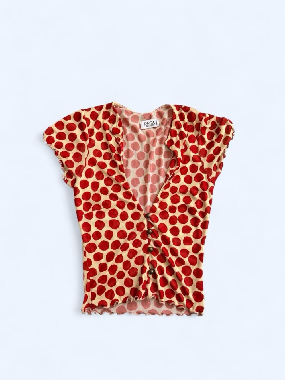 RESA Red Polka Dot Button-Front Cap Sleeve Top